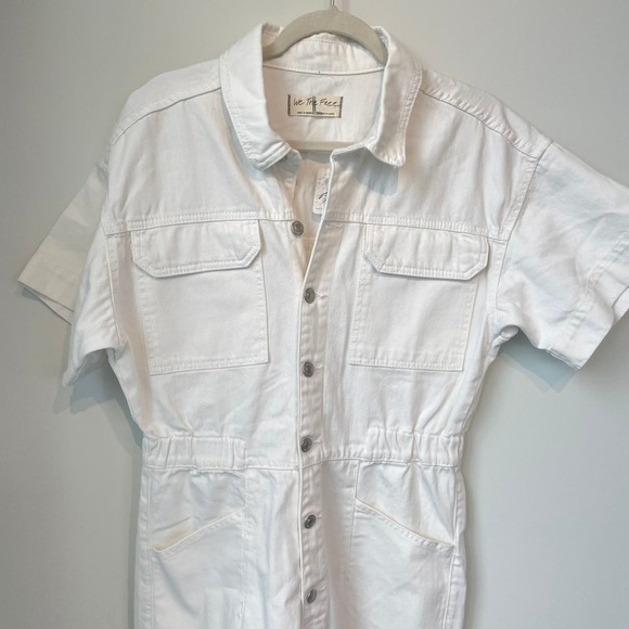 Free People We The Free Marci Jumpsuit Size Large Optic White Cotton Denim - Picture 4 of 15